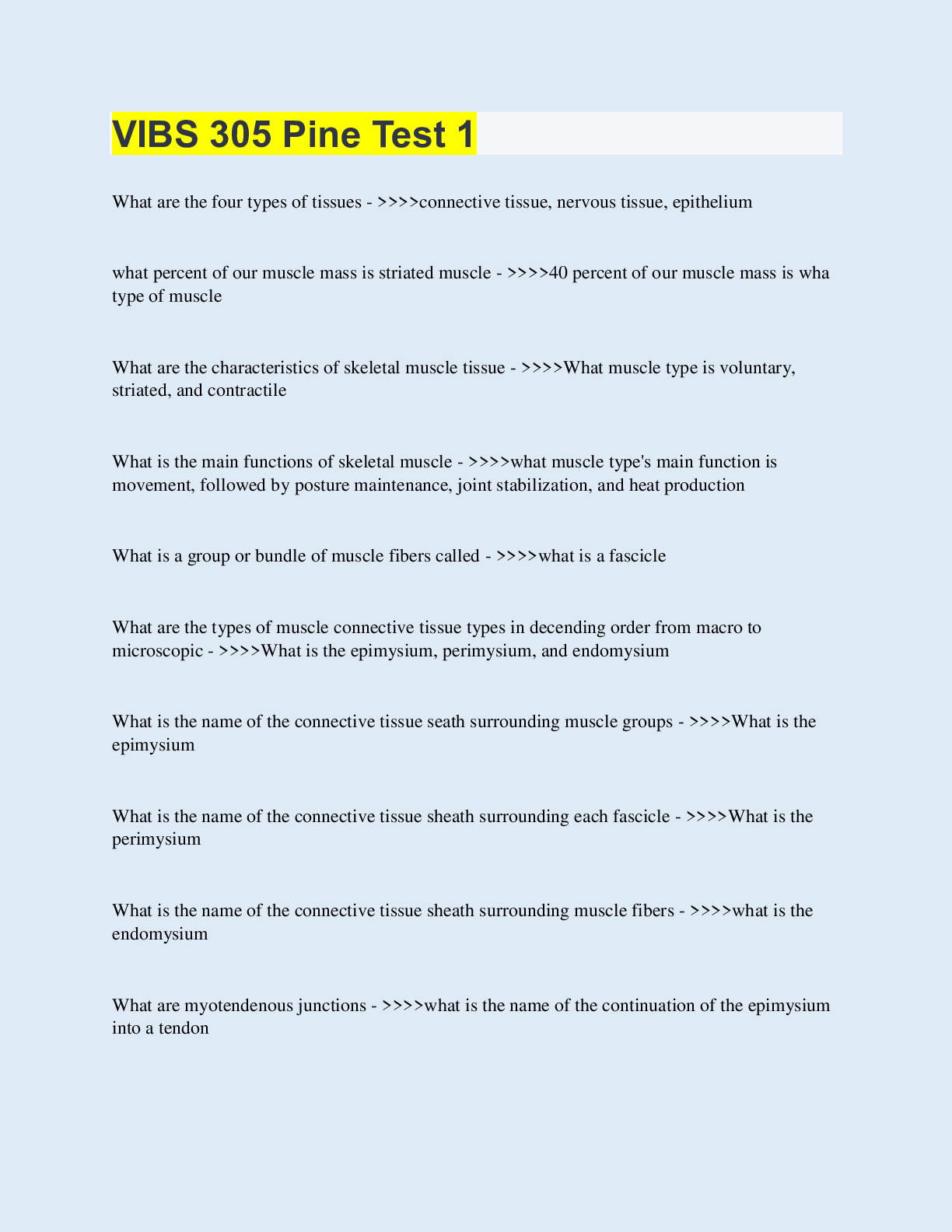 Preview of VIBS 305 Pine Test 1  | 60 Questions with 100% Correct Answers | Updated & Verified
